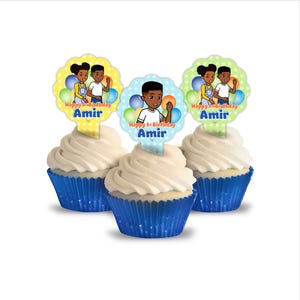 Gracie&#39;s Corner Birthday BOY, personalized cupcake toppers, pack of 12