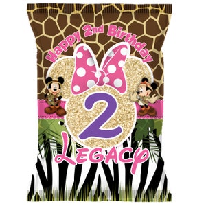 Minnie Mouse Safari Gold Glitter Custom Chip Bags, Snack Bags, Pouches, SET of 12