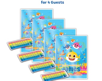 Baby Shark party favor, coloring book pages packs, 4 Guest Packs