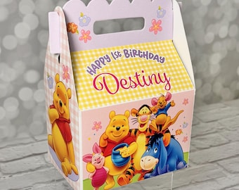 Winnie the Pooh Personalized Gable Favor Boxes, pack of 8, Birthday Girl