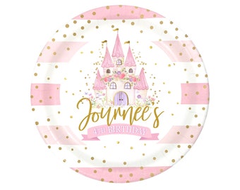 Floral Castle Princess Personalized Cake Plates, pack of 12