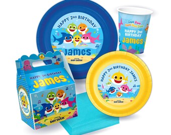 Baby Shark Birthday Party Basic Party Pack for 12 guests, Classic Version