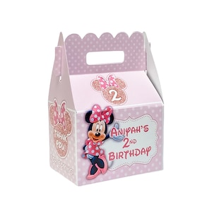 Minnie Mouse Pastel Pink and Rose Gold Birthday Party, Personalized Gable Favor Boxes, pack of 8