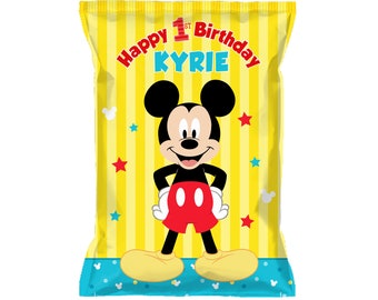 Mickey Mouse 1st Birthday Chip Bags: Teal/Turquoise Party Favors, Set of 12