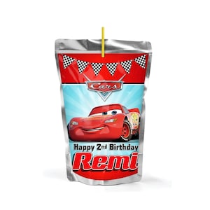 Cars lightning mcqueen race party capri sun juice pouch labels, set of 12