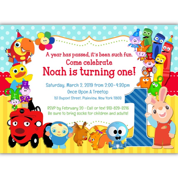 BabyFirstTV 1st Birthday Invitations, Set of 16 PRINTED INVITATIONS