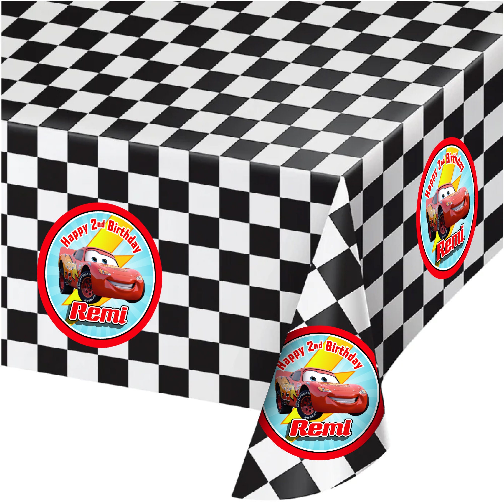 thumbnail image 2 of Lightning McQueen Race Car Party Supplies - 20 Plates, 20 Napkins, 1 Tablecloth For Cars Theme Birthday 2 of 14