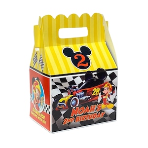 Mickey mouse roadster racer birthday party, qty 8 personalized gable favor boxes