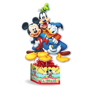 Mickey mouse clubhouse birthday party personalized table centerpiece, mickey goofy donald topper