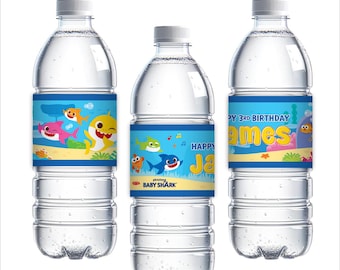 Gepersonaliseerde waterfleslabels babyhaai, pakje van 15