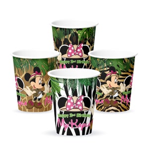 Minnie Mouse Safari Jungle Birthday Party, Personalized Party Cups, pack of 12