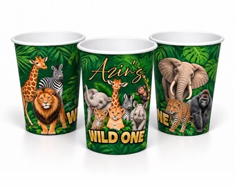 Wild ONE Safari Jungle Party Cups, Personalized, pack of 12