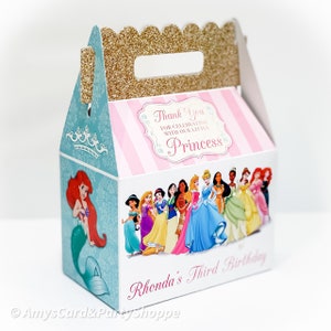 Disney princess birthday personalized qty 8 gable favor goody boxes