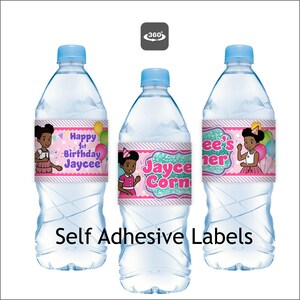 Gracie's Corner Birthday pink Party for girls, custom water bottle labels personalized for your birthday girl. African American girl birthday party, Gracie Corner Party decorations, drink labels, water label, Gracie's Corner Party Supplies on sale