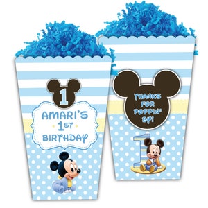 Baby Mickey Mouse First Birthday Personalized Popcorn Box, pack of 8
