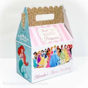 Disney Princess Birthday Personalized Qty 8 Gable Favor Goody Boxes