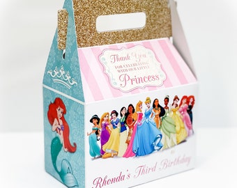 Disney Princess Birthday Personalized Qty 8 Gable Favor Goody Boxes