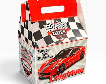 Super Car Race Birthday Party Favor Boxes, Personalized, Pack of 8