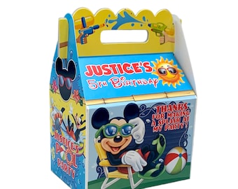 Cajas de regalo personalizadas para fiestas en la piscina de Mickey Mouse, fiesta de cumpleaños con salpicaduras, paquete de 8