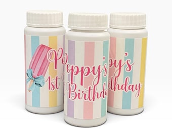 Popcicle pastel stripes Birthday Party Bubbles Party Favors, Set of 12
