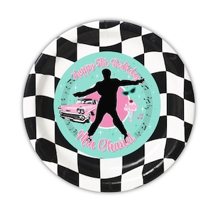 50&#39;s vintage diner rock&#39;n&#39;roll greaser party personalized meal plates, pack of 12