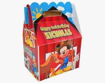 Mickey Mouse Farm Party, Barn Favor Box, Personalized Gable Favor Boxes, pack of 8