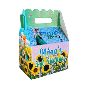 Frozen Fever Party, Personalized Gable Favor Boxes, pack of 8