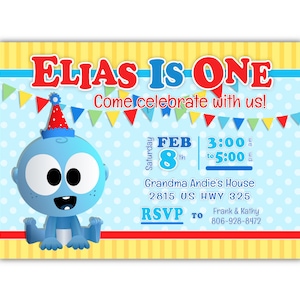 GooGoo BabyFirstTV 1st Birthday Invitations for Baby Boy, Set of 16 PRINTED INVITATIONS