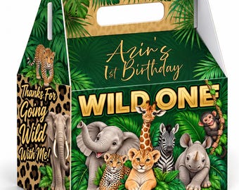Wild ONE Jungle Safari Animals 2026 Favor Boxes: Personalized, Set of 8