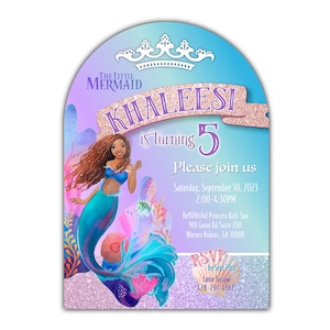 Faire-part d'anniversaire Ariel, film La petite sirène 2023, arche découpée, lot de 16 faire-parts imprimés