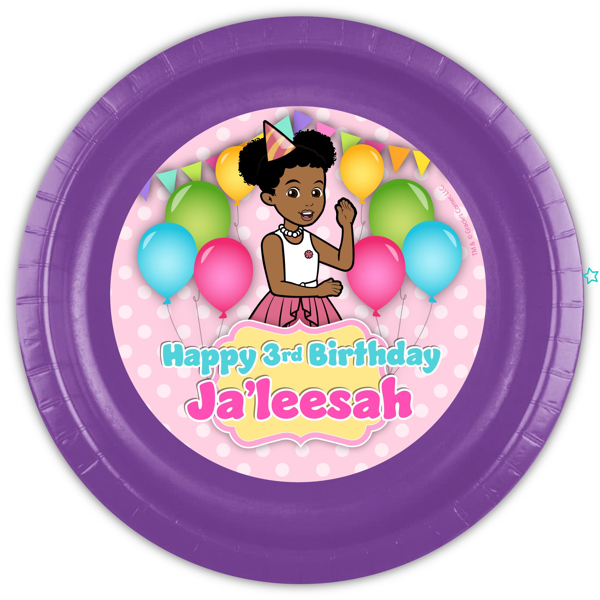 Gracie's Corner Custom Party Plates, Personalized MEAL Plates, Multi - Color,  12 count, Licensed Item