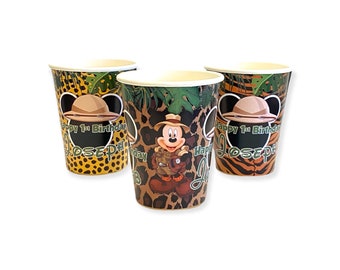 Mickey Mouse Safari Jungle Birthday Party, Personalized Party Cups, pack of 12