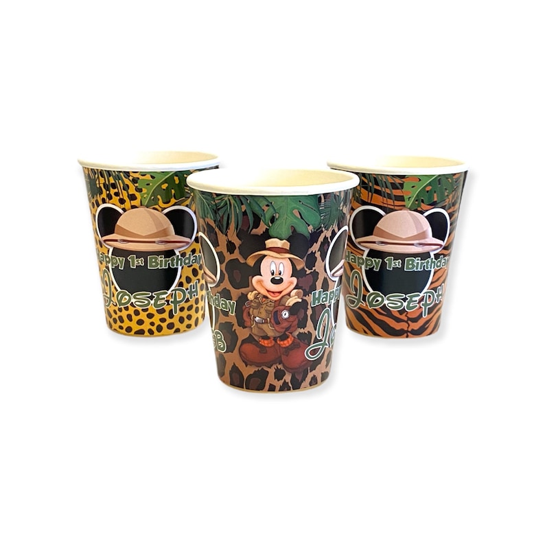 Mickey Mouse Safari Jungle Birthday Party, Personalized Party Cups, custom party cups, custom safari party