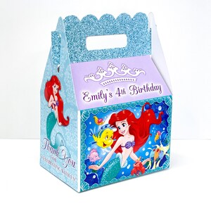 Princess Ariel Little Mermaid Birthday Personalized Gable Favor Goody Boxes, pack of 8