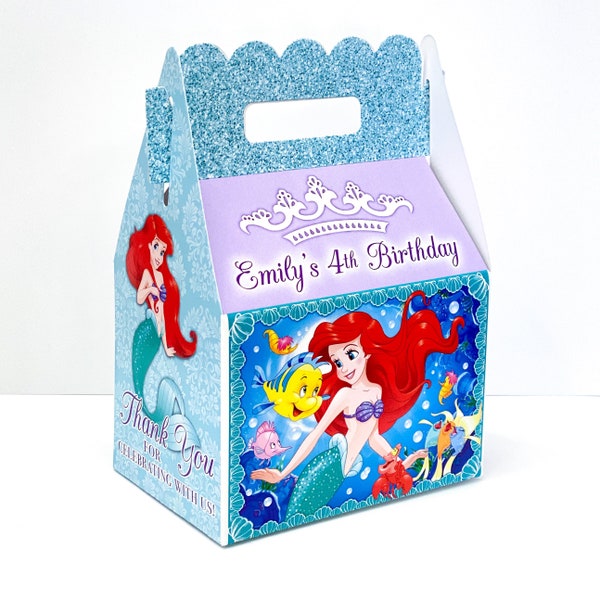 Princess Ariel Little Mermaid Birthday Personalized Gable Favor Goody Boxes, pack of 8