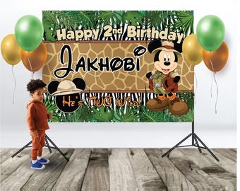 Mickey Mouse Jungle Safari Party Decoration Large Custom Vinyl Banner Backdrop