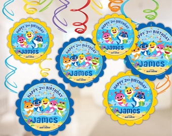 Baby Shark birthday party swirls decorations, hanging swirls, 12 count
