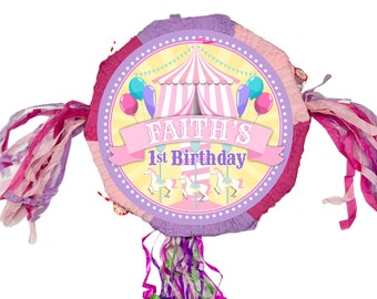 Circus Carnival Piñata, Personalized Custom Made for Pink Carnival Girl Party