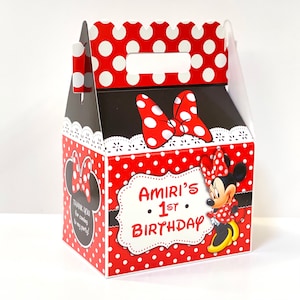 Minnie mouse lace black & red birthday party, pack of 8 personalized gable favor boxes