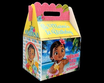 Baby moana birthday party, personalized gable favor boxes, 8 count