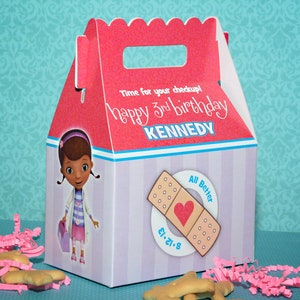 Doc McStuffins Birthday Party, Personalized Gable Favor Boxes, pack of 8