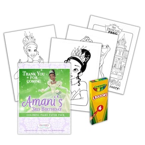 8 Sets Party Favor Coloring Pages Sets, Princess Tiana and Frog Party