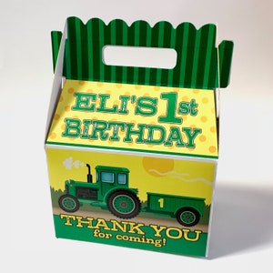 Tractor Birthday Party, Personalized Gable Favor Boxes, pack of 8