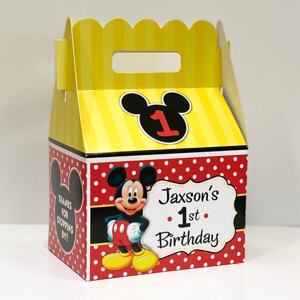 Mickey Mouse Classic Birthday Party, Personalized Gable Favor Boxes, pack of 8