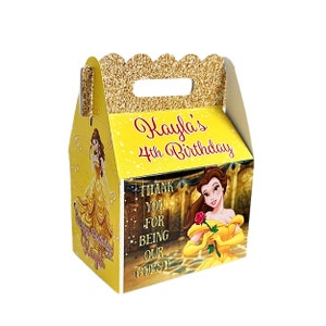 Princess Belle Beauty & the Beast Party, QTY 8 Personalized Favor Boxes