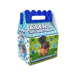 Puppy Dog Pals Birthday Party, QTY 8 Personalized Gable Favor Boxes Blue-Green