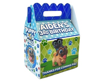 Puppy Dog Pals Birthday Party, QTY 8 Personalized Gable Favor Boxes Blue-Green