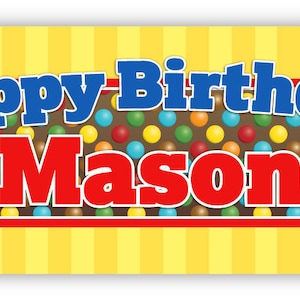 Chocolate M Candy, Personalized Vinyl Party Backdrop Banner for Cake Table