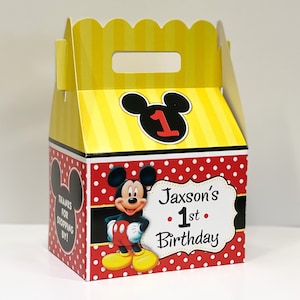 Fête d'anniversaire classique Mickey, boîtes de cadeaux personnalisées, lot de 8