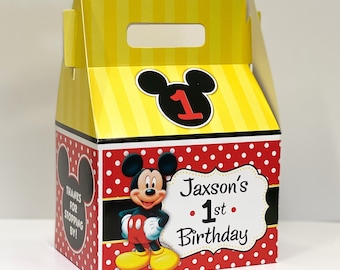 Mickey mouse classic birthday party, personalized gable favor boxes, pack of 8